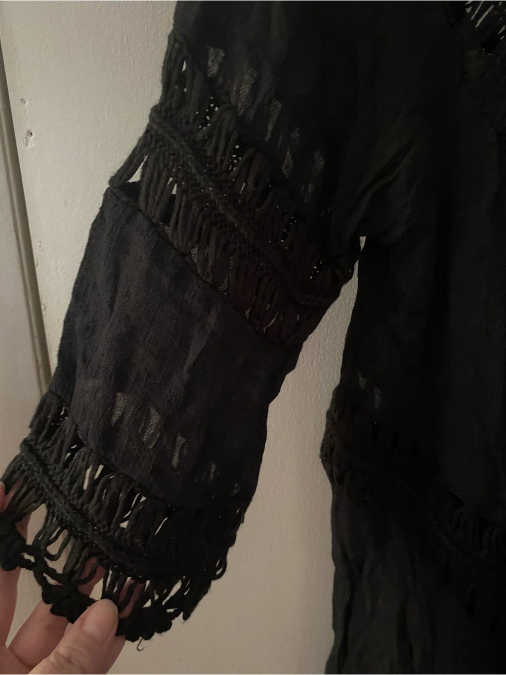 Paradise Black Crochet V-Neck Women’s Top/Swimsuit Cover w/ See-Through Design - Picture 3 of 7